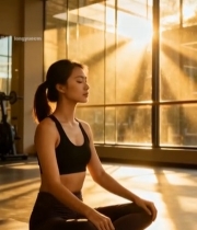  女子在健身房内做瑜伽3058#竖屏 	 