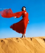  女子沙漠中红裙随风飘逸4392#竖屏 	 