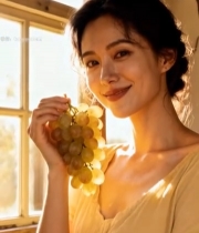  女子手持葡萄室内近景4880#竖屏 	 