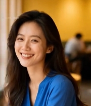  女性在咖啡馆微笑特写146#竖屏 	 