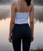  女子湖畔健身背影147#竖屏 	 