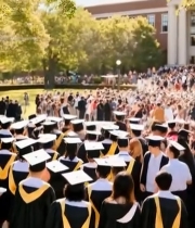  女生与熊形吉祥物校园合影6458#竖屏 	 