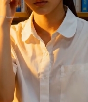  女孩书房单手扶额思考1753#竖屏 	 