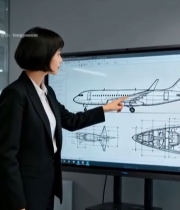  女商人讲解飞机设计图7210#竖屏 	 