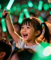  女孩手持荧光棒在观众席欢呼2193#竖屏 	 