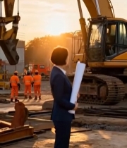  女工程师工地手持工程图纸19#竖屏 	 