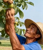  农民采摘核桃7658#竖屏 	 