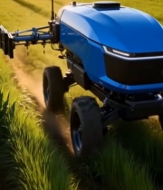  农田蓝色农业机械作业画面7256#竖屏 	 