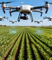  农田上空多架无人机飞行画面5860#竖屏 	 