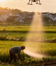  农田无人机喷洒农民劳作画面1062#竖屏 	 