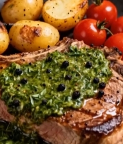  牛排配土豆番茄美食特写1963#竖屏 	 