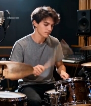  男子在录音室演奏架子鼓1413#竖屏 	 