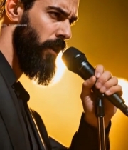  男子手持麦克风演唱画面3756#竖屏 	 