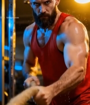  男子健身房进行战绳训练342#竖屏 	 