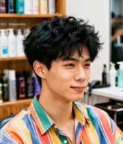  男士在理发店染发后微笑6584#竖屏 	 