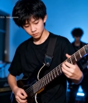  男孩室内弹奏电吉他150#竖屏 	 