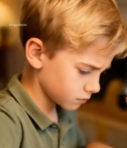  男孩在家中专注绘画2834#竖屏 	 