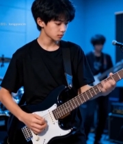  男生室内弹奏电吉他3122#竖屏 	 