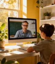  男孩居家电脑前在线学习327#竖屏 	 