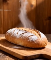  木桌上热气腾腾的新鲜面包4787#竖屏 	 