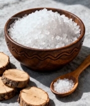  木碗中白色晶体食材特写2553#竖屏 	 