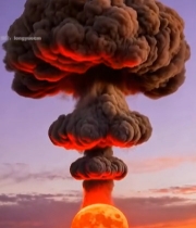  蘑菇云升起于夕阳山间2656#竖屏 	 