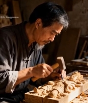  木雕匠人专注雕刻木质工艺品2217#竖屏 	 