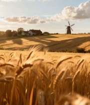  麦田风车乡村风光190#竖屏 	 