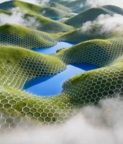  绿色山丘湖泊合成景观6548#竖屏 	 