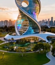  螺旋造型现代大楼全景867#竖屏 	 