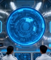  两人在科幻控制室操作设备230#竖屏 	 