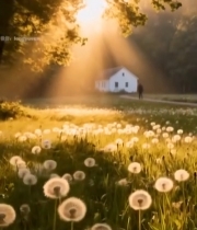  林间阳光洒落蒲公英场景2223#竖屏 	 