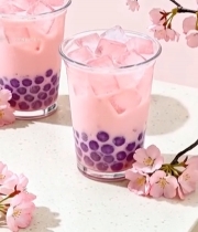  两杯珍珠奶茶配樱花装饰4505#竖屏 	 