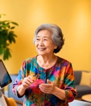  老人与机器人互动交流素材5848#竖屏 	 