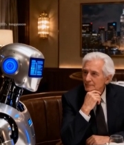  老人与机器人餐厅对坐场景6911#竖屏 	 