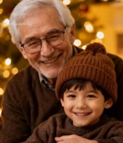  老人与小孩圣诞节温馨合影1522#竖屏 	 