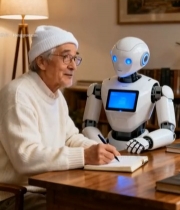  老人与机器人桌边互动场景1713#竖屏 	 