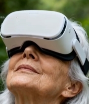  老年女性体验虚拟现实眼镜5193#竖屏 	 