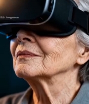  老人佩戴虚拟现实眼镜5866#竖屏 	 