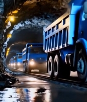  矿洞内蓝色卡车运输素材2178#竖屏 	 