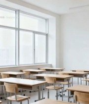  空教室桌椅与明亮窗户场景2822#竖屏 	 