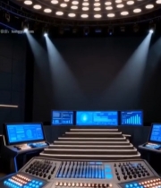  科技演播室控制台及屏幕场景653#竖屏 	 