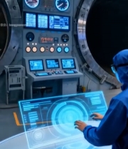  科研人员操作实验室虚拟屏幕834#竖屏 	 