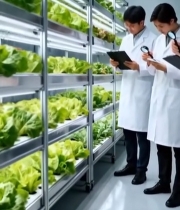  科研人员查看室内蔬菜种植情况2233#竖屏 	 