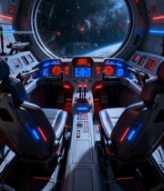  科幻宇宙飞船驾驶舱内景1637#竖屏 	 