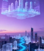  科技感未来城市景象6393#竖屏 	 