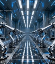  科技感机械臂工厂通道场景1252#竖屏 	 