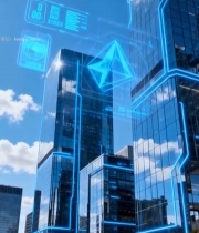  科技感城市高楼与虚拟界面2246#竖屏 	 