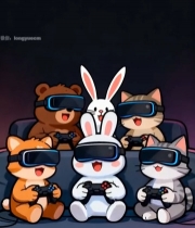  卡通动物戴玩游戏素材455#竖屏 	 