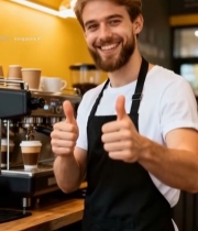  咖啡馆咖啡师竖大拇指7484#竖屏 	 